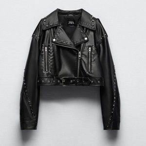 Zara-Studded Leather Biker Jacket